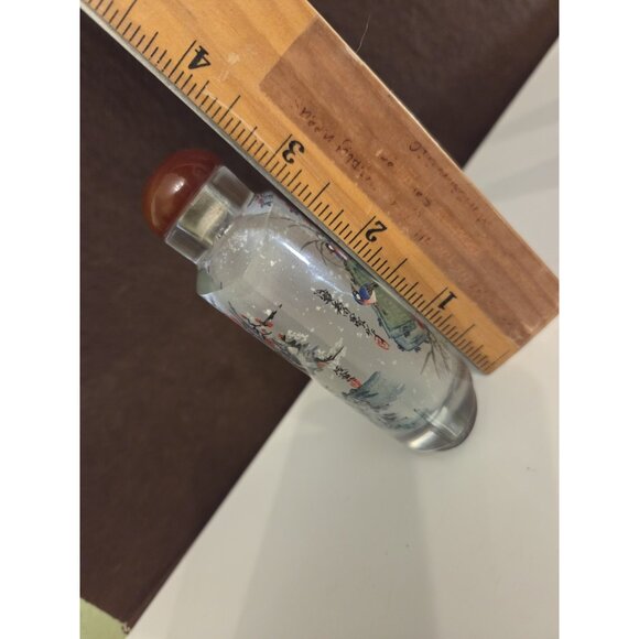 Vtg Chinese Reverse Painted Snuff Bottle Stopper Birds Flowers Cherry Blossoms - Picture 14 of 15